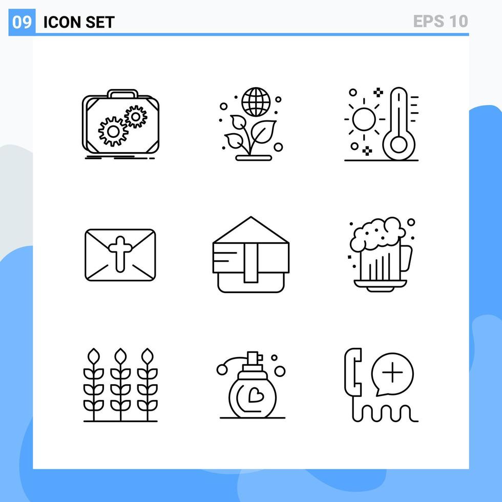 Modern 9 Line style icons Outline Symbols for general use Creative Line Icon Sign Isolated on White Background 9 Icons Pack Creative Black Icon vector background