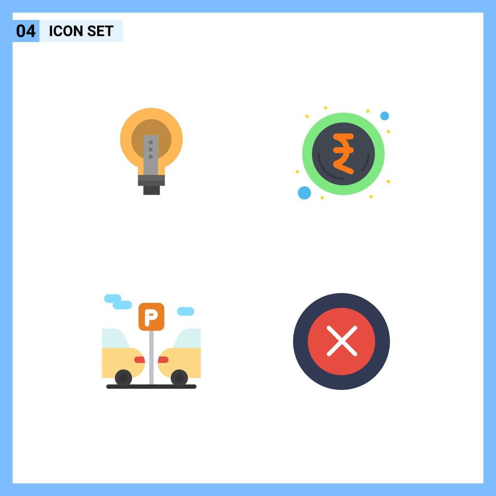 Modern Set of 4 Flat Icons and symbols such as bulb rupee idea power transport Editable Vector Design Elements