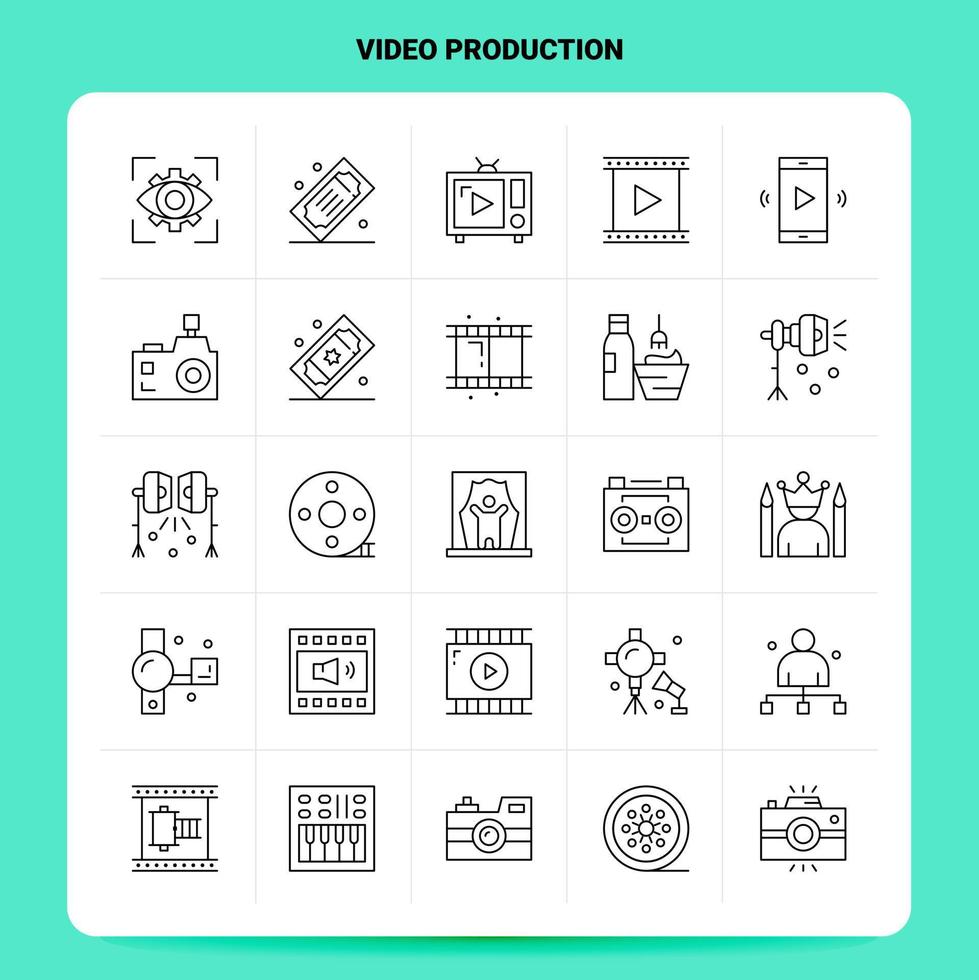 OutLine 25 Video Production Icon set Vector Line Style Design Black Icons Set Linear pictogram pack Web and Mobile Business ideas design Vector Illustration