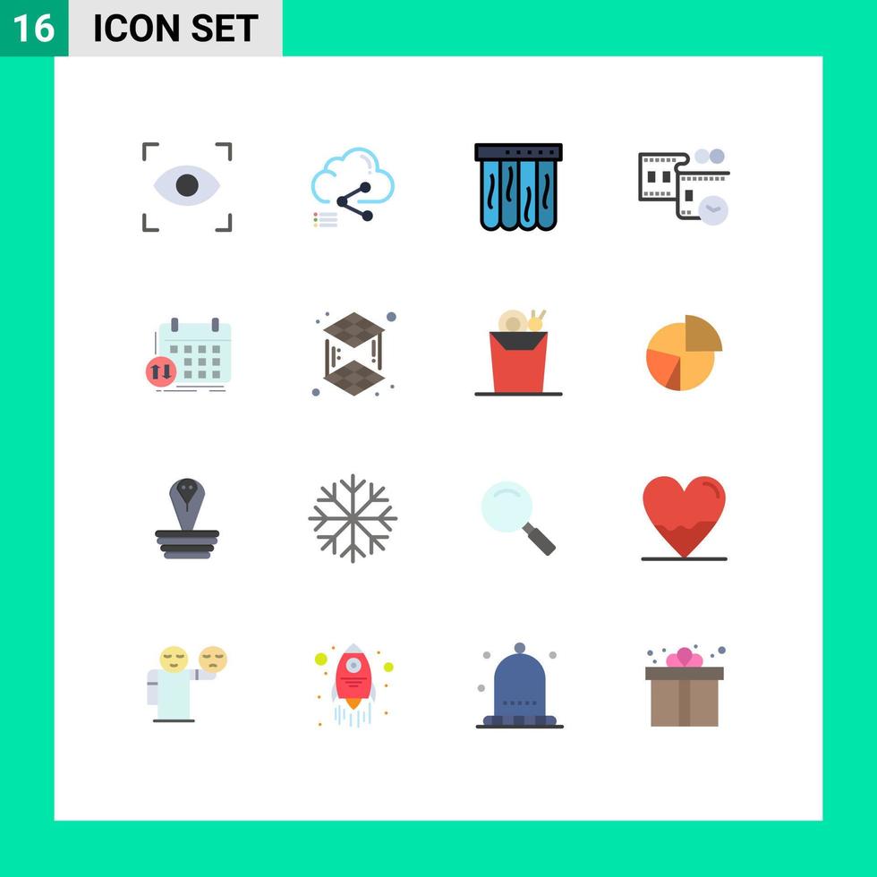 Flat Color Pack of 16 Universal Symbols of timetable schedule mattress time film stip Editable Pack of Creative Vector Design Elements