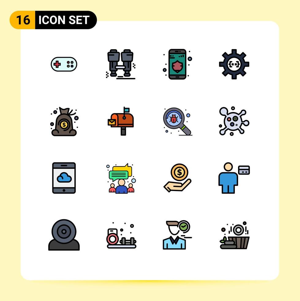 paquete de iconos de vectores de stock de 16 signos y símbolos de línea para el desarrollo de datos de proceso de efectivo cog elementos de diseño de vectores creativos editables