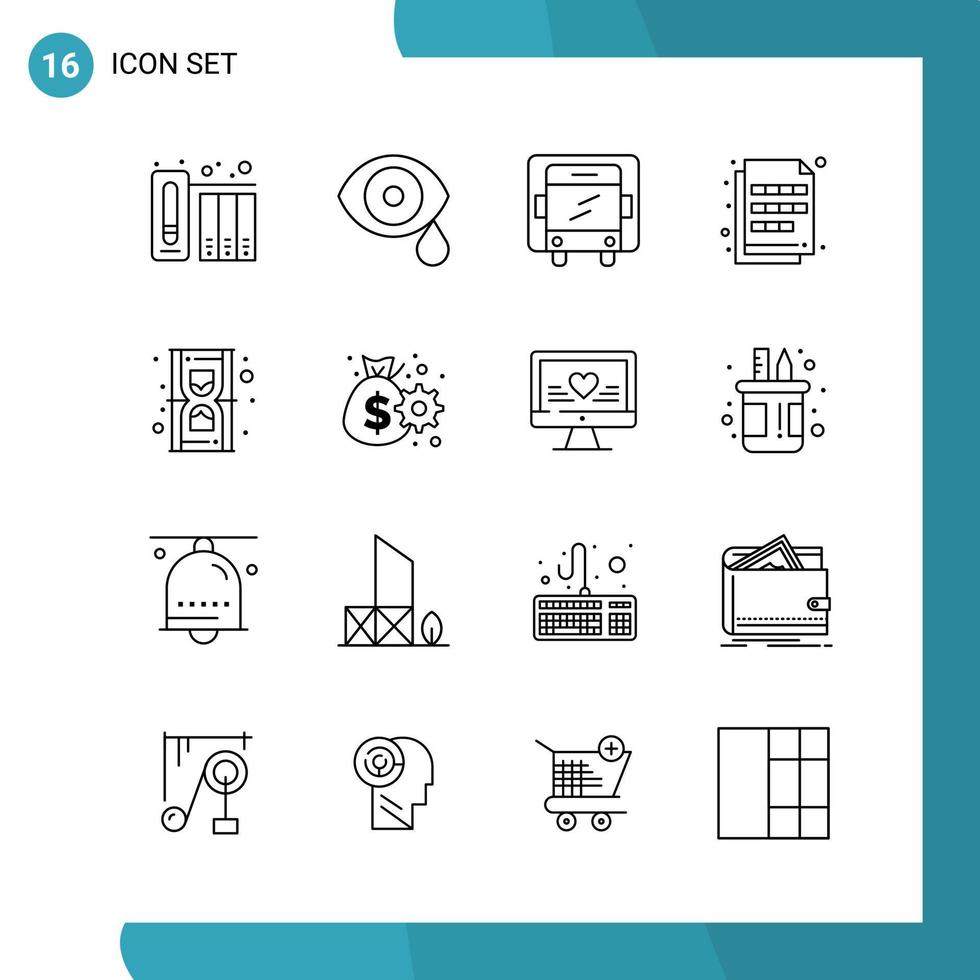 paquete de vectores de 16 símbolos de contorno conjunto de iconos de estilo de línea en fondo blanco para web y móvil fondo de vector de icono negro creativo