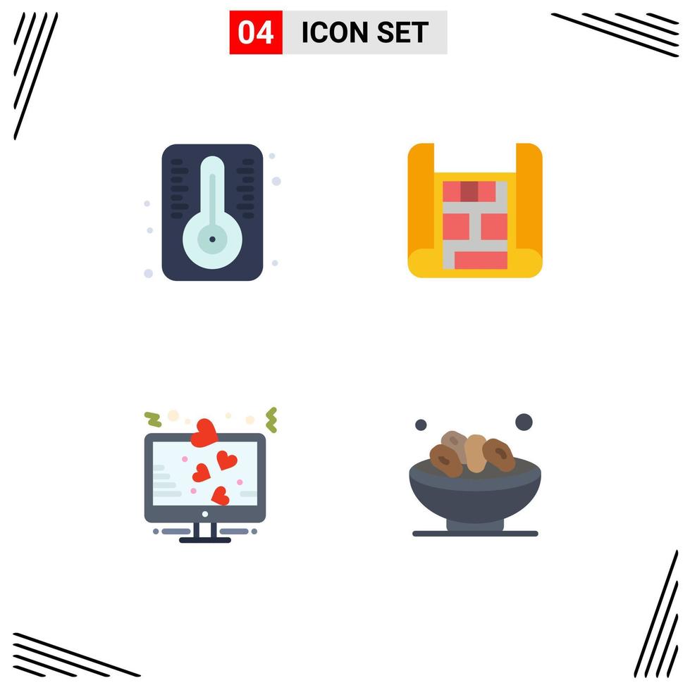 Pack of 4 creative Flat Icons of degree love map display bowl Editable Vector Design Elements