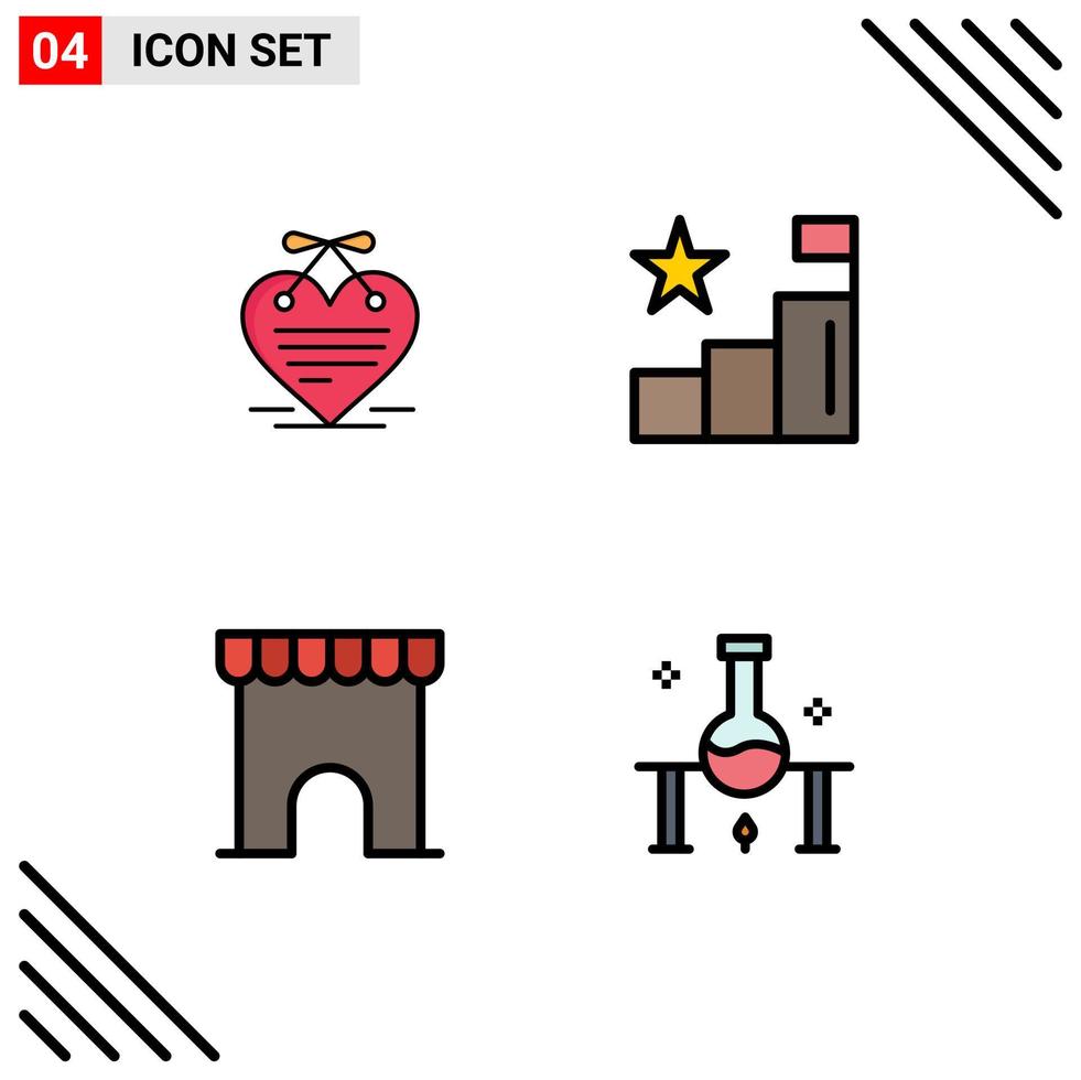 símbolos de iconos universales grupo de 4 colores planos de línea de llenado modernos del instituto del corazón construyendo elementos de diseño de vectores editables de la tienda de gráficos de cartas de amor