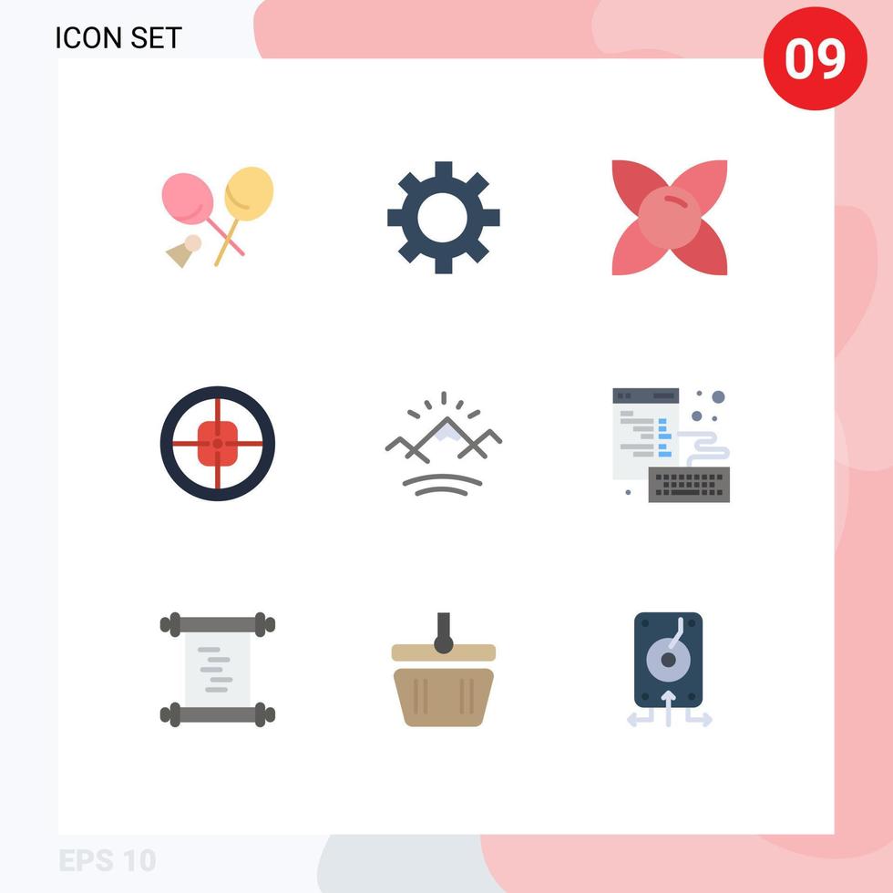 Pack of 9 creative Flat Colors of river target flower soldier badge Editable Vector Design Elements