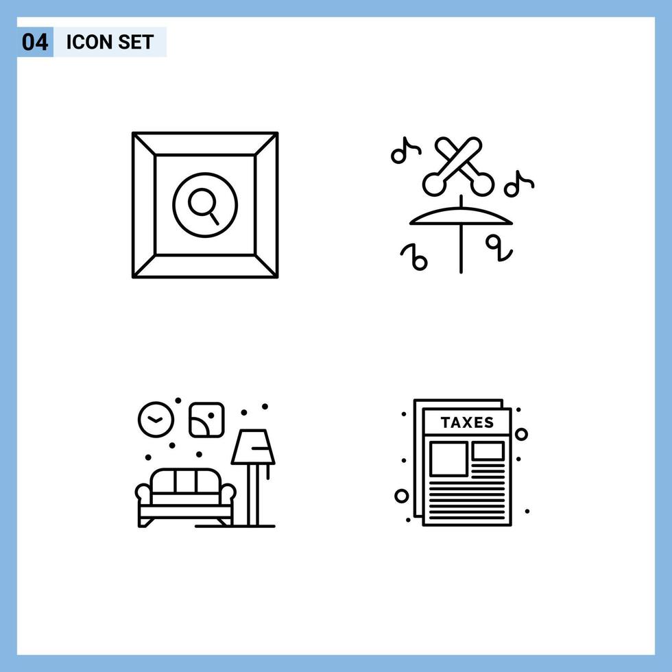 grupo de 4 signos y símbolos de colores planos de línea rellena para elementos de diseño vectorial editables de la página de inicio del tambor de caja vector