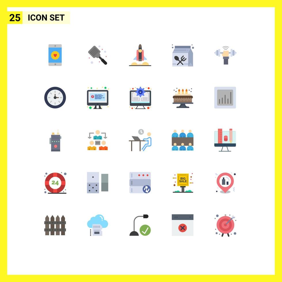 Mobile Interface Flat Color Set of 25 Pictograms of learning drink flipper carton rocket Editable Vector Design Elements