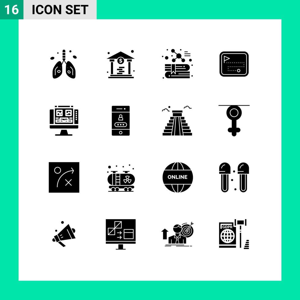 16 Creative Icons Modern Signs and Symbols of computer flag book direction route map Editable Vector Design Elements