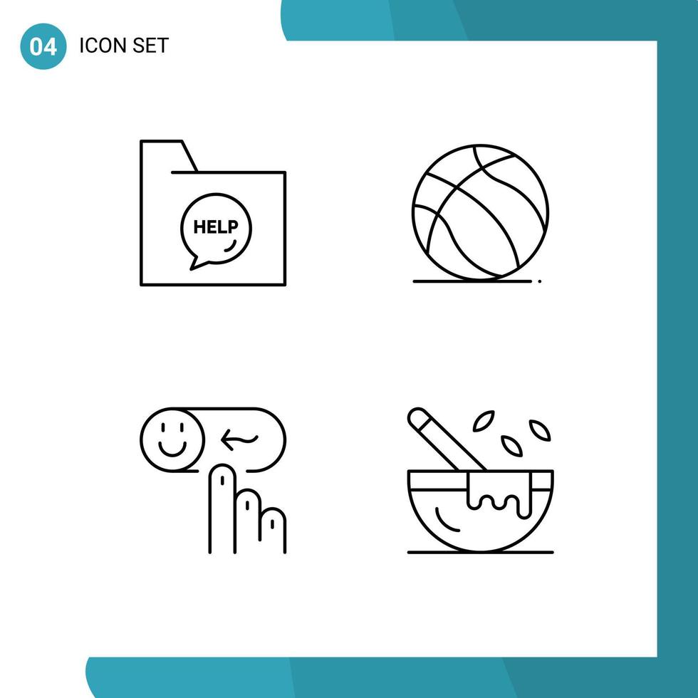 Group of 4 Modern Filledline Flat Colors Set for communication emotion file ball help Editable Vector Design Elements