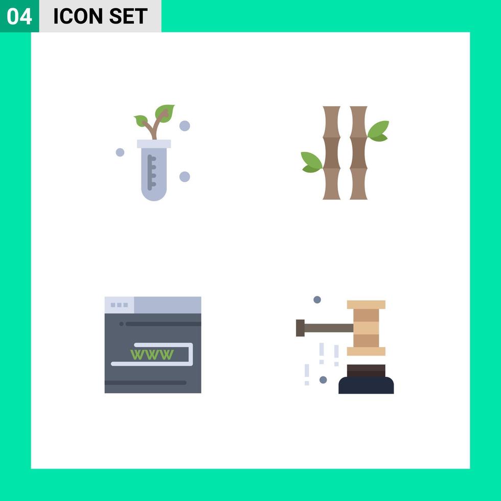 Group of 4 Flat Icons Signs and Symbols for tube web science green contact Editable Vector Design Elements