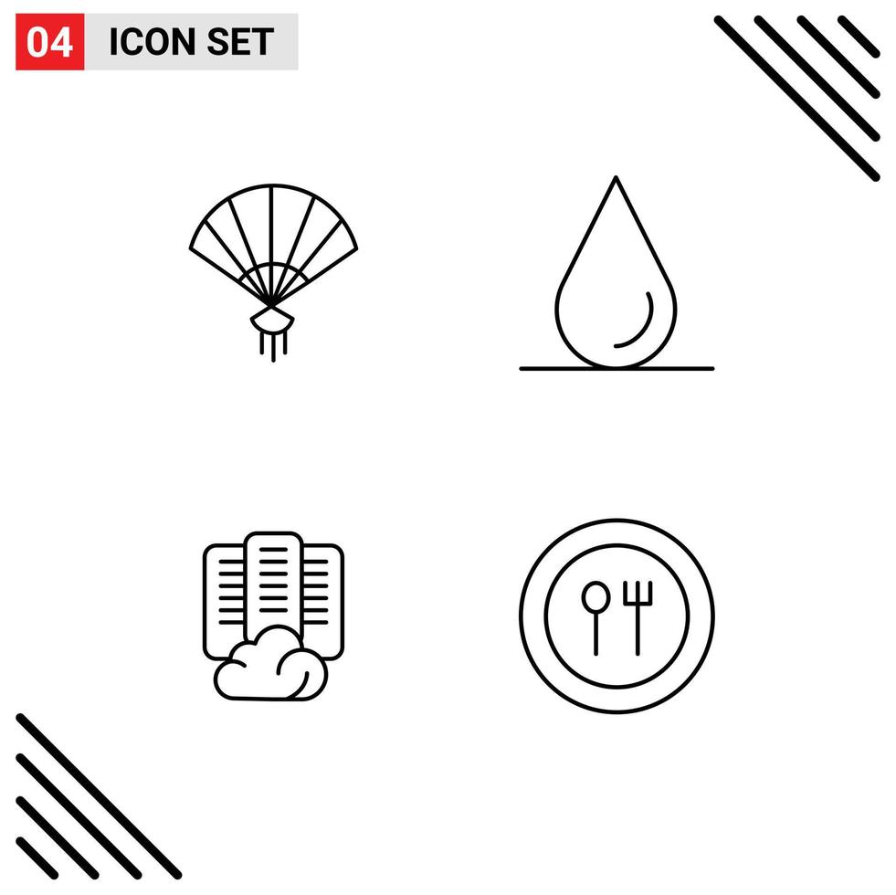 4 Creative Icons Modern Signs and Symbols of fan server chinese cloud fork Editable Vector Design Elements
