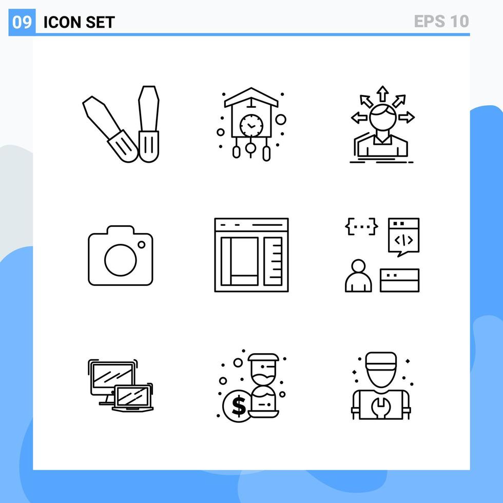 Modern 9 Line style icons Outline Symbols for general use Creative Line Icon Sign Isolated on White Background 9 Icons Pack Creative Black Icon vector background