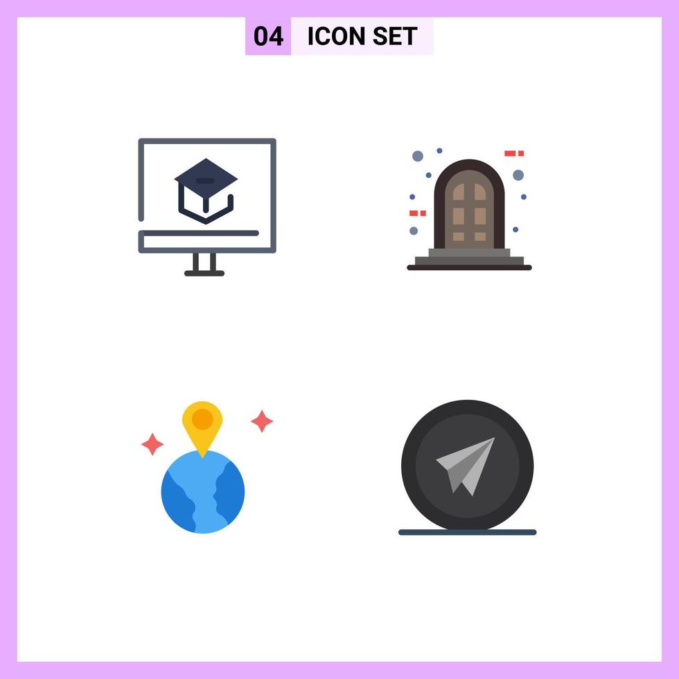 Group of 4 Flat Icons Signs and Symbols for education map online panel airplane Editable Vector Design Elements