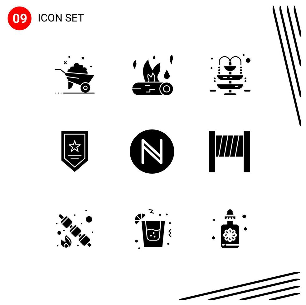 Group of 9 Modern Solid Glyphs Set for crypto winner thanksgiving star award Editable Vector Design Elements