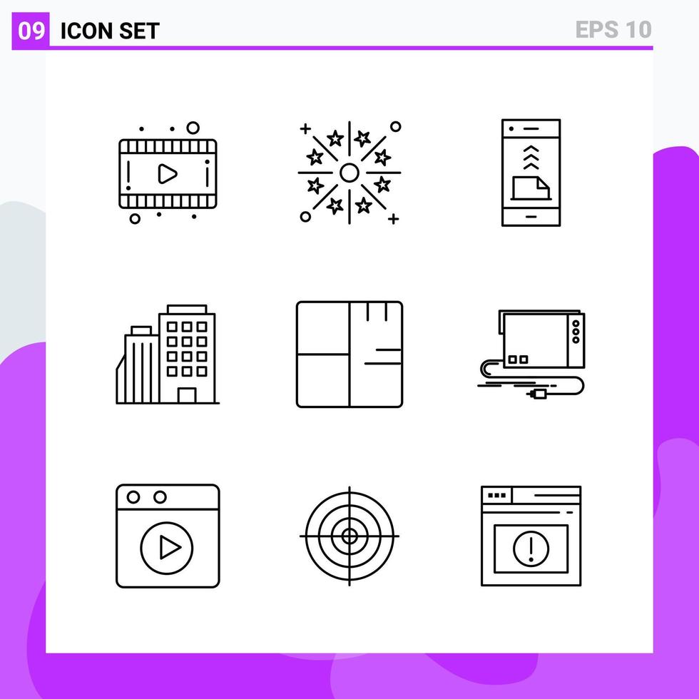 Set of 9 icons in Line style Creative Outline Symbols for Website Design and Mobile Apps Simple Line Icon Sign Isolated on White Background 9 Icons Creative Black Icon vector background