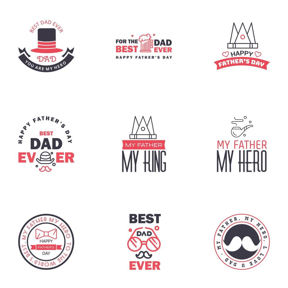 Happy Fathers Day 9 Black and Pink Vector Element Set Ribbons and Labels Editable Vector Design Elements