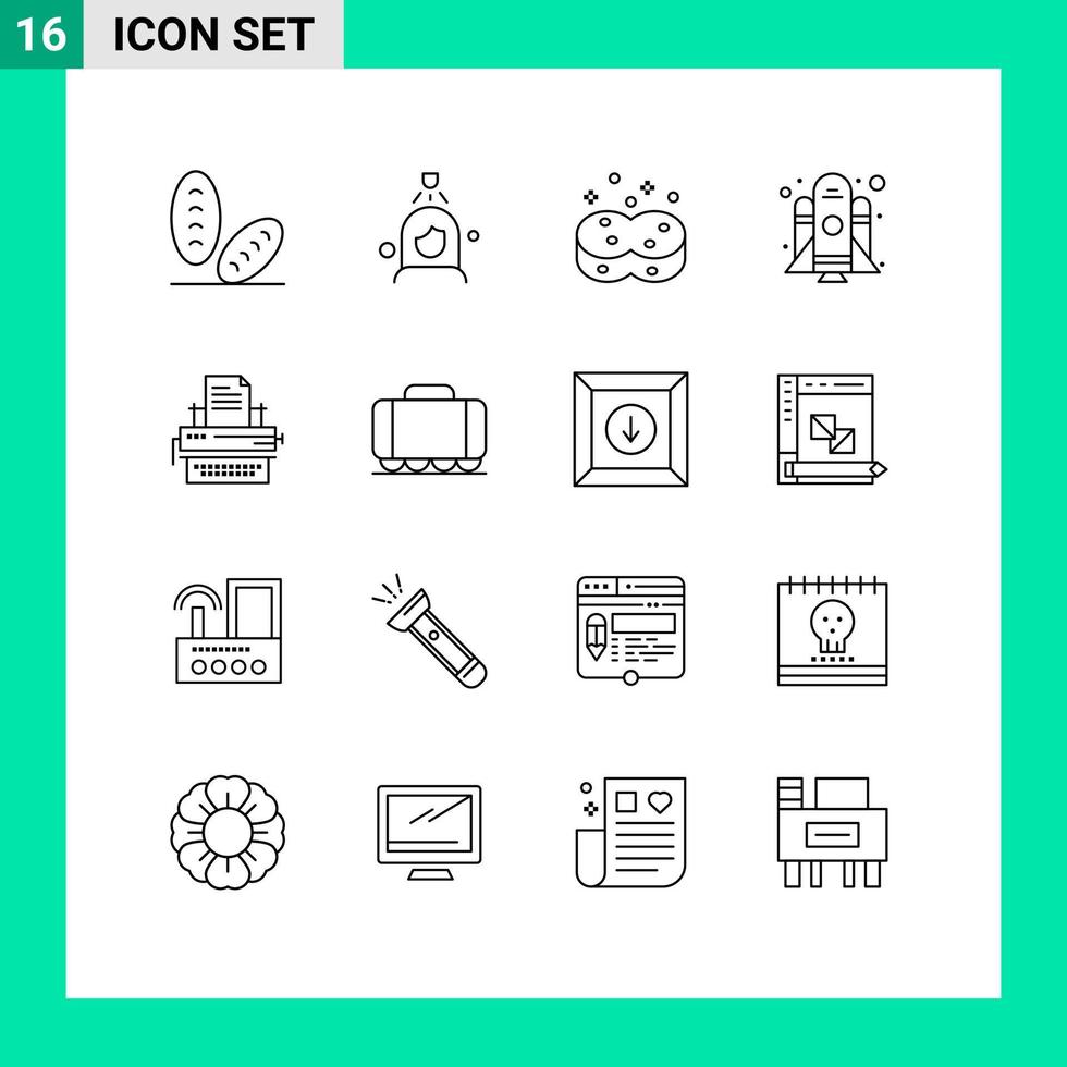 16 User Interface Outline Pack of modern Signs and Symbols of keys letter hygienic typewriter spaceship Editable Vector Design Elements