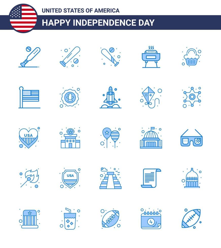 Group of 25 Blues Set for Independence day of United States of America such as american united holiday states celebration Editable USA Day Vector Design Elements
