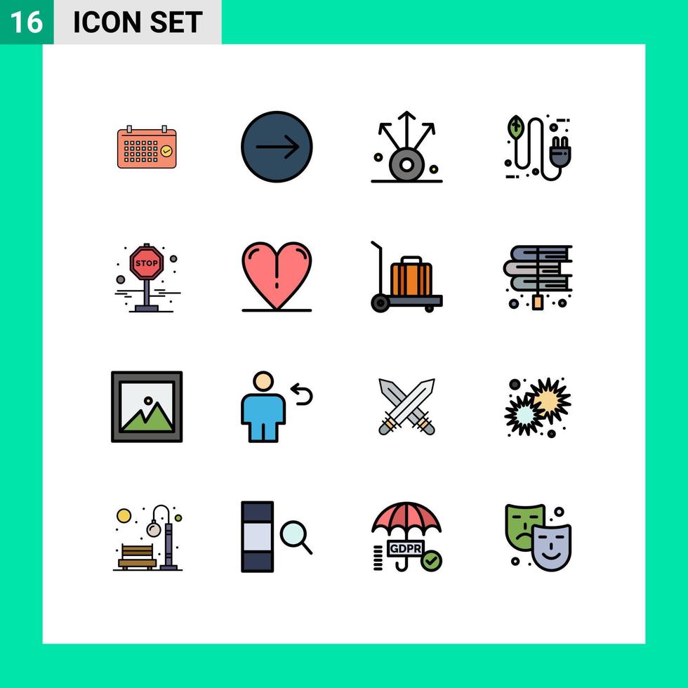 Modern Set of 16 Flat Color Filled Lines and symbols such as journey plug connection electricity concept Editable Creative Vector Design Elements