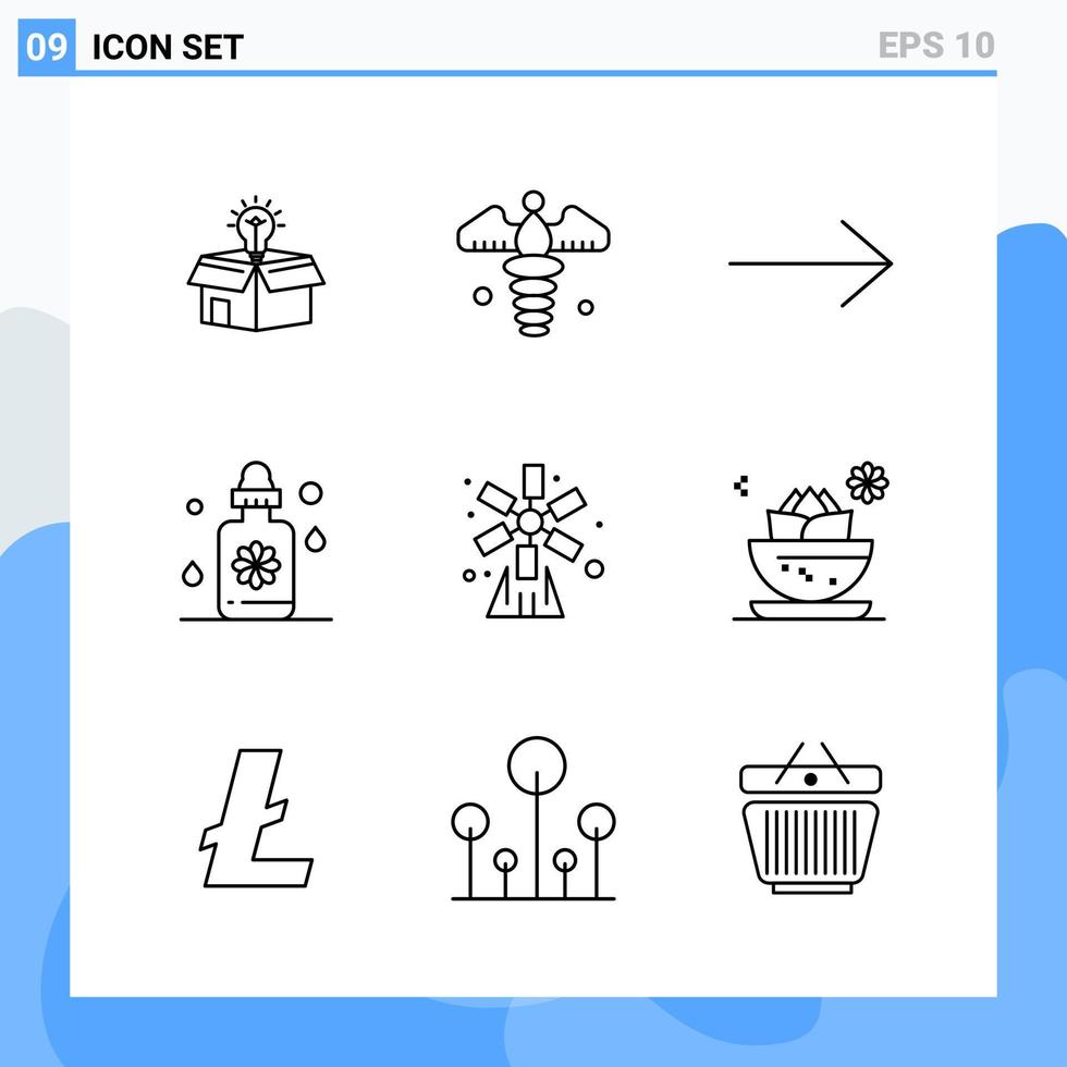 Modern 9 Line style icons Outline Symbols for general use Creative Line Icon Sign Isolated on White Background 9 Icons Pack Creative Black Icon vector background