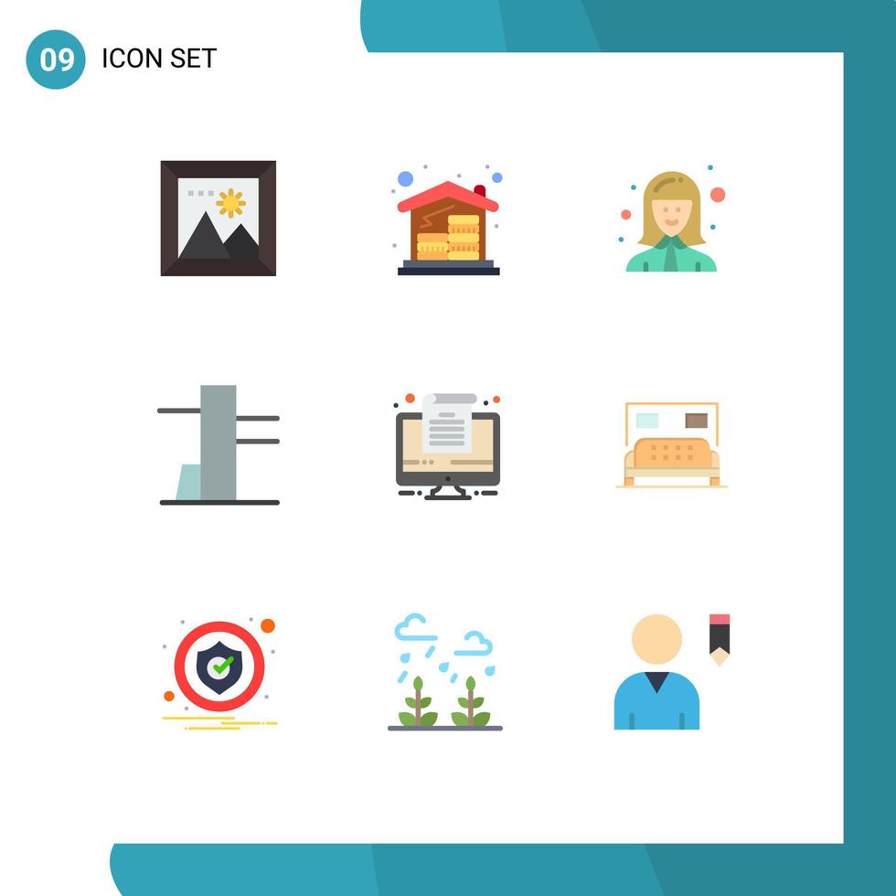 9 Universal Flat Colors Set for Web and Mobile Applications hotel document avatar computer manager Editable Vector Design Elements
