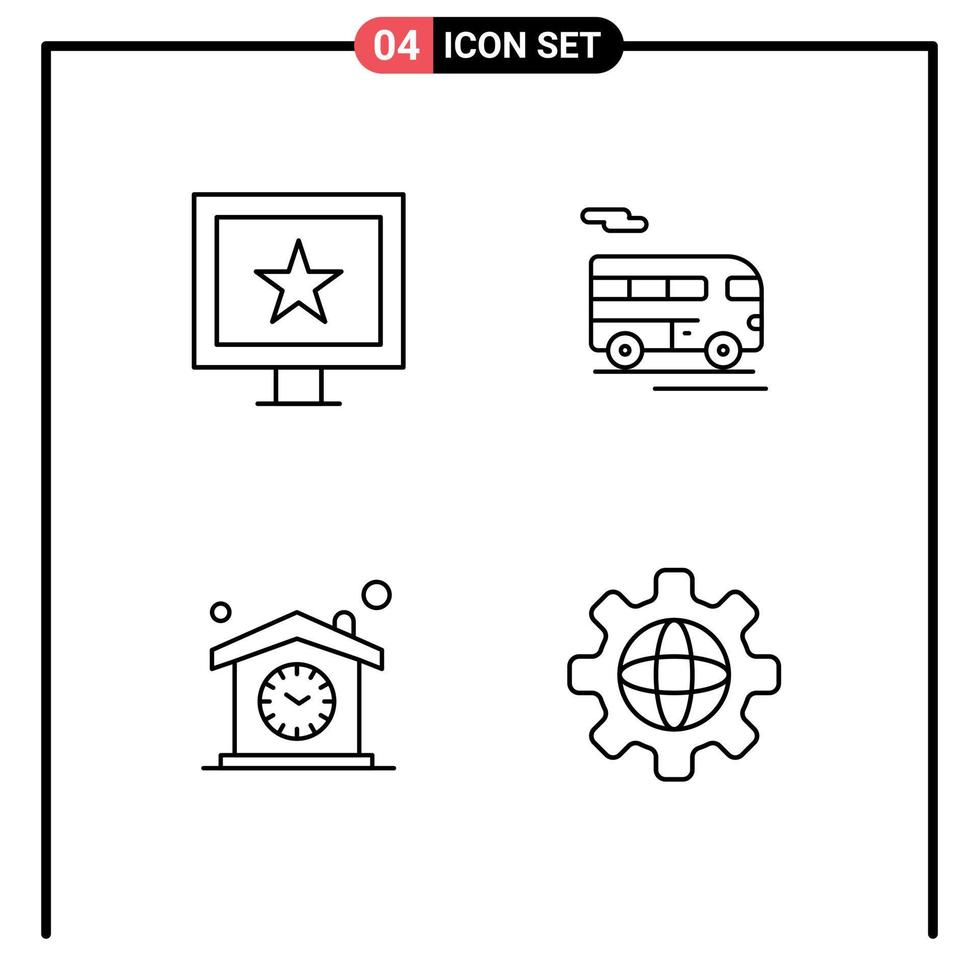 4 Universal Line Signs Symbols of cinema time bus vehicle design Editable Vector Design Elements