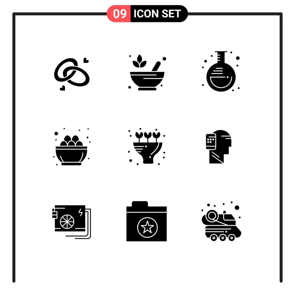 Pictogram Set of 9 Simple Solid Glyphs of nest easter lotus celebration lab Editable Vector Design Elements