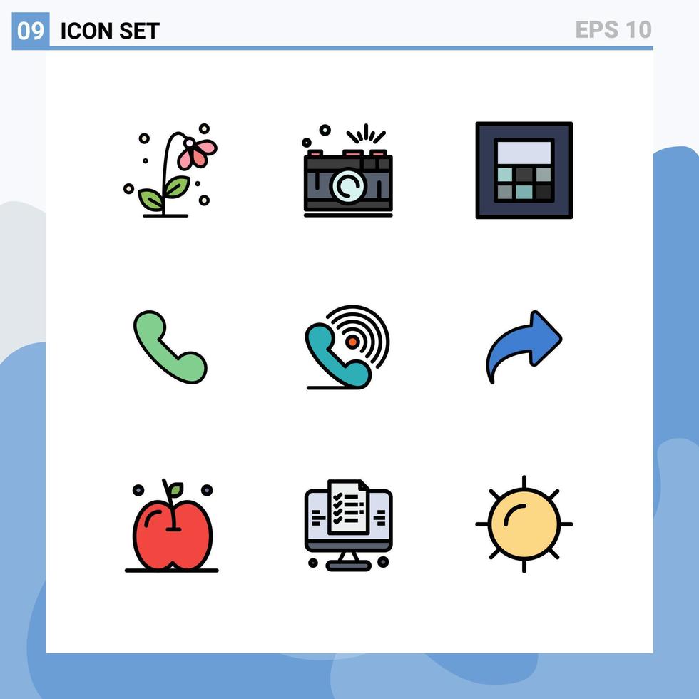 Modern Set of 9 Filledline Flat Colors and symbols such as phone call picture telephone phone Editable Vector Design Elements