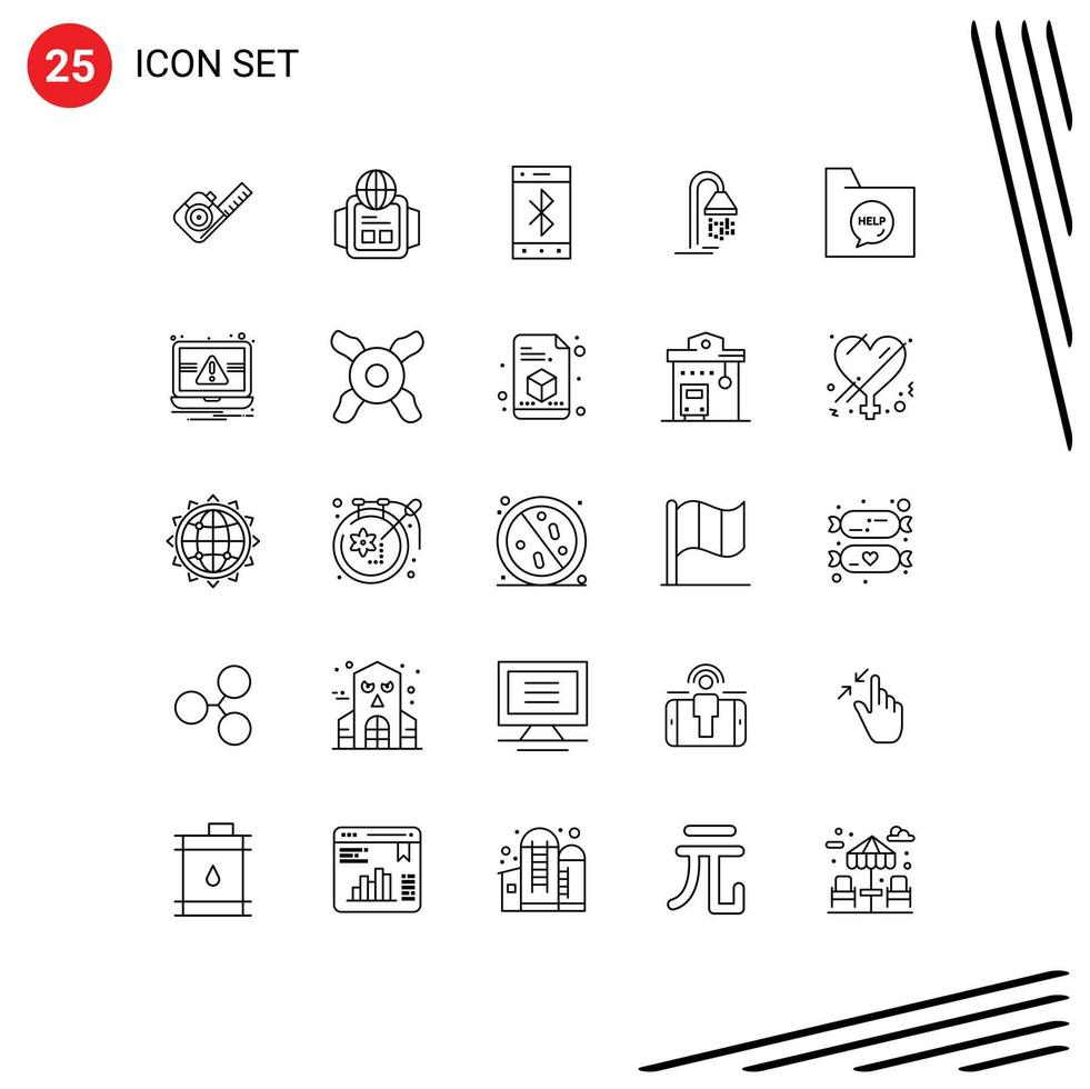 Pack of 25 creative Lines of document communication cell shower hotel Editable Vector Design Elements