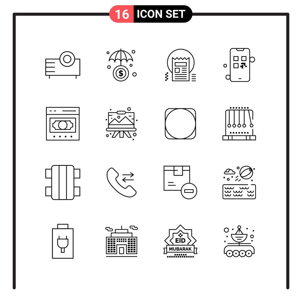 conjunto de 16 iconos de estilo de línea para web y símbolos de esquema móvil para signos de icono de línea de impresión aislados en fondo blanco 16 conjunto de iconos fondo de vector de icono negro creativo