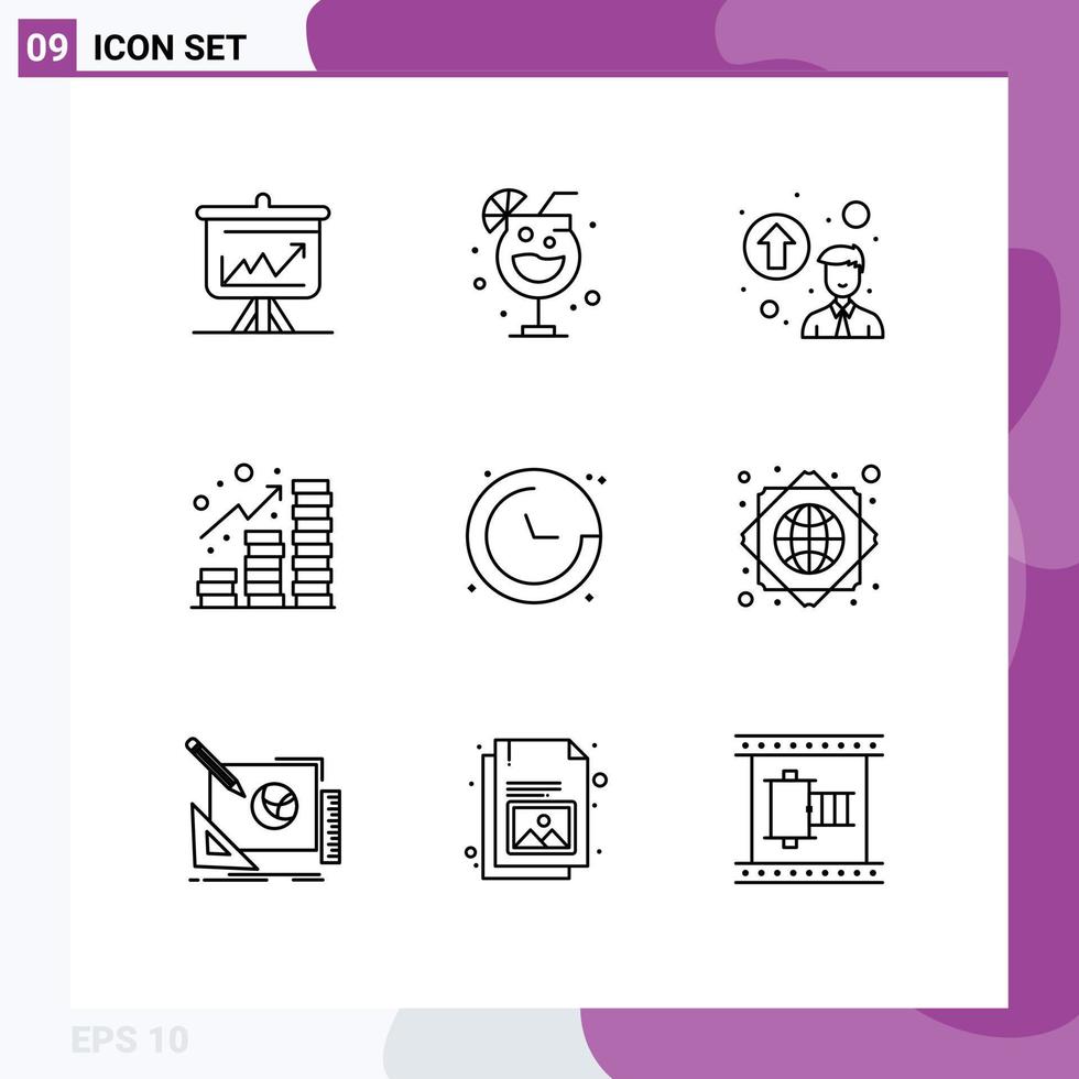 Outline Pack of 9 Universal Symbols of location compass personal up gradation coins profit Editable Vector Design Elements