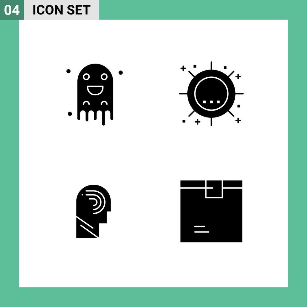 Stock Vector Icon Pack of 4 Line Signs and Symbols for ghost access scary sun manipulate Editable Vector Design Elements