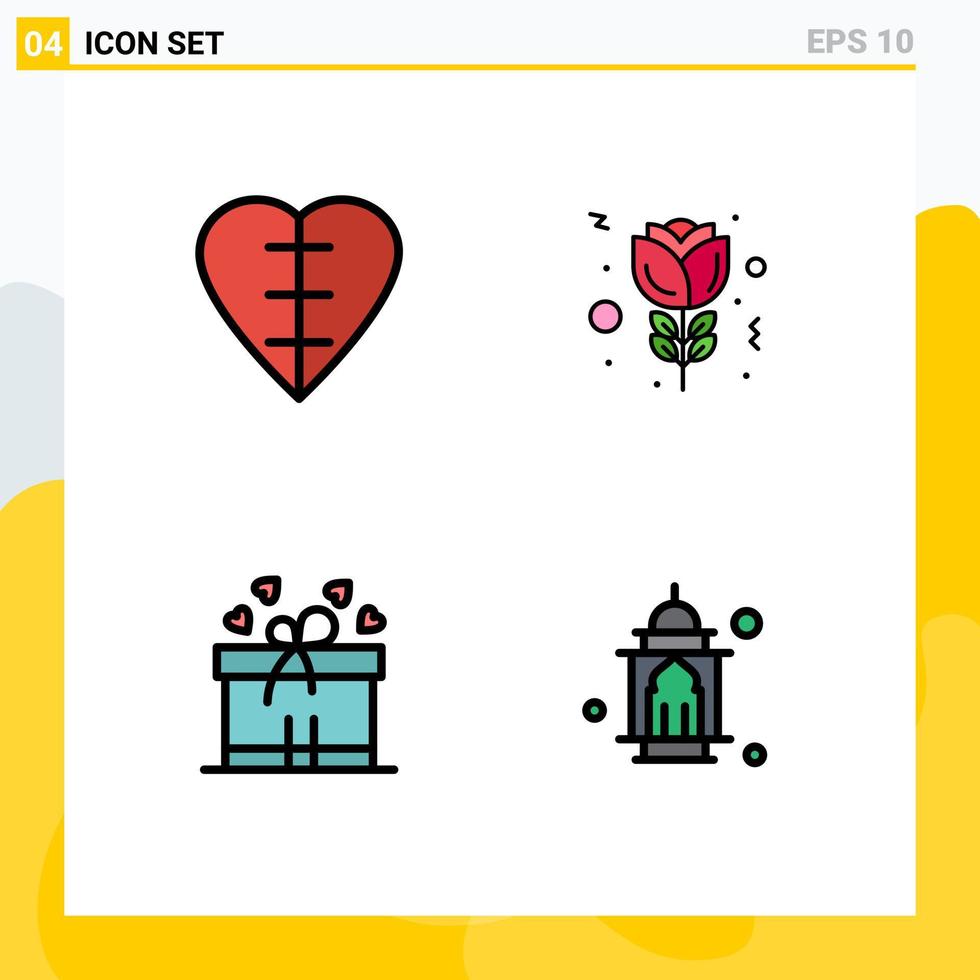 paquete de iconos vectoriales de stock de 4 signos y símbolos de línea para corazón mamá signo médico tulip masjid elementos de diseño vectorial editables vector