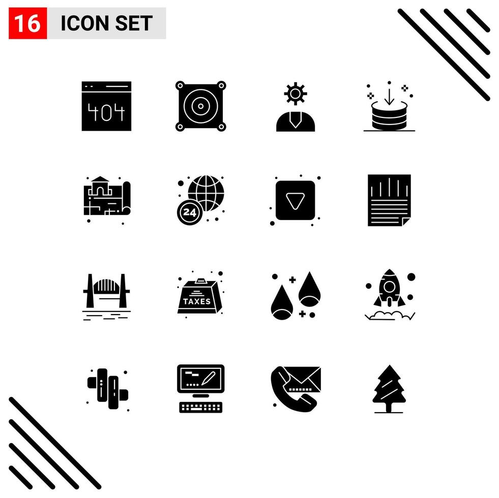 Set of 16 Vector Solid Glyphs on Grid for estate import customer download direction Editable Vector Design Elements