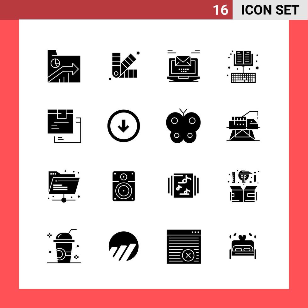 16 Icon Pack Solid Style Glyph Symbols on White Background Simple Signs for general designing Creative Black Icon vector background