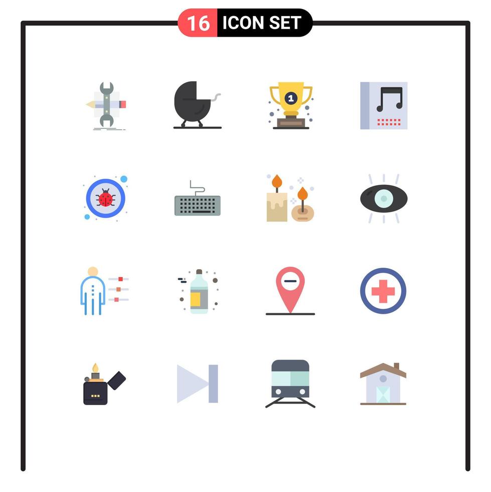 Modern Set of 16 Flat Colors Pictograph of fixing music pram media success Editable Pack of Creative Vector Design Elements