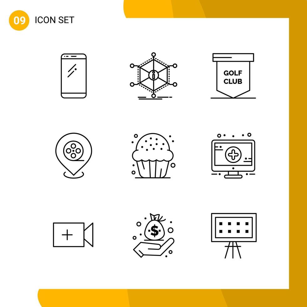 9 Icon Set Line Style Icon Pack Outline Symbols isolated on White Backgound for Responsive Website Designing Creative Black Icon vector background