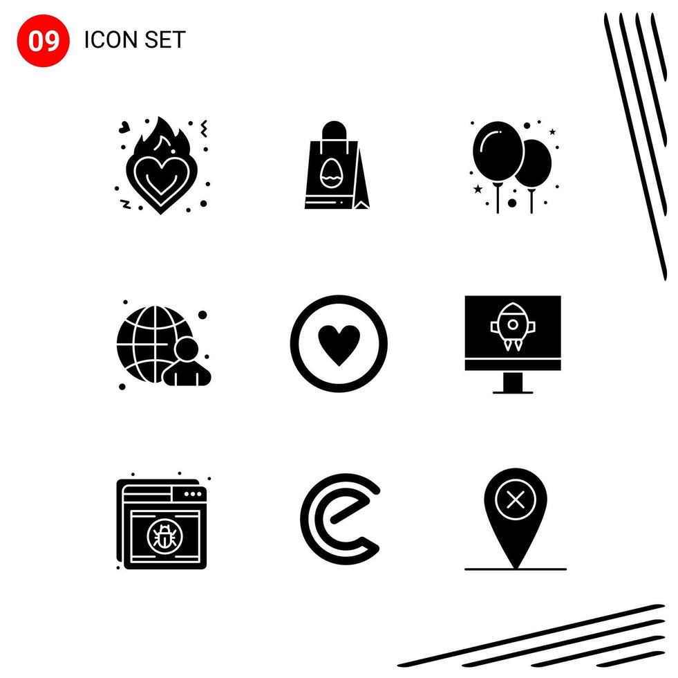 Collection of 9 Vector Icons in solid style Pixle Perfect Glyph Symbols for Web and Mobile Solid Icon Signs on White Background 9 Icons Creative Black Icon vector background