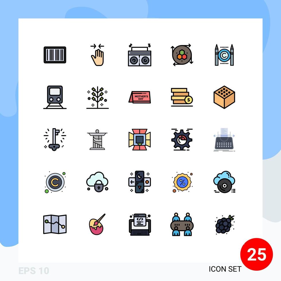 Modern Set of 25 Filled line Flat Colors and symbols such as conflict modeling tool zoom in modeling application computer graphics Editable Vector Design Elements