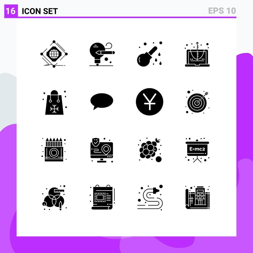 Modern Set of 16 Solid Glyphs Pictograph of christmas education enema computer medical Editable Vector Design Elements