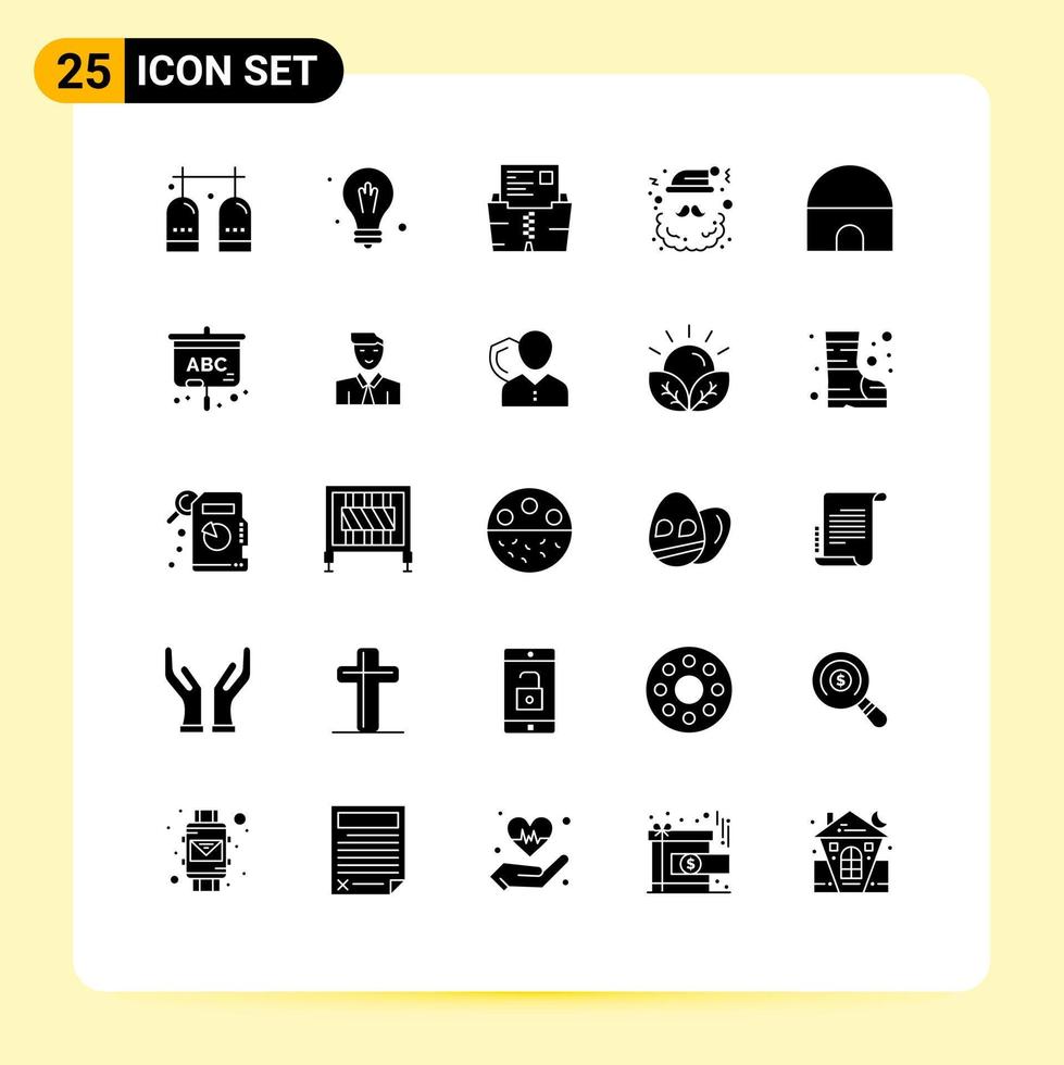 Pack of 25 creative Solid Glyphs of claus santa zip claus folder Editable Vector Design Elements