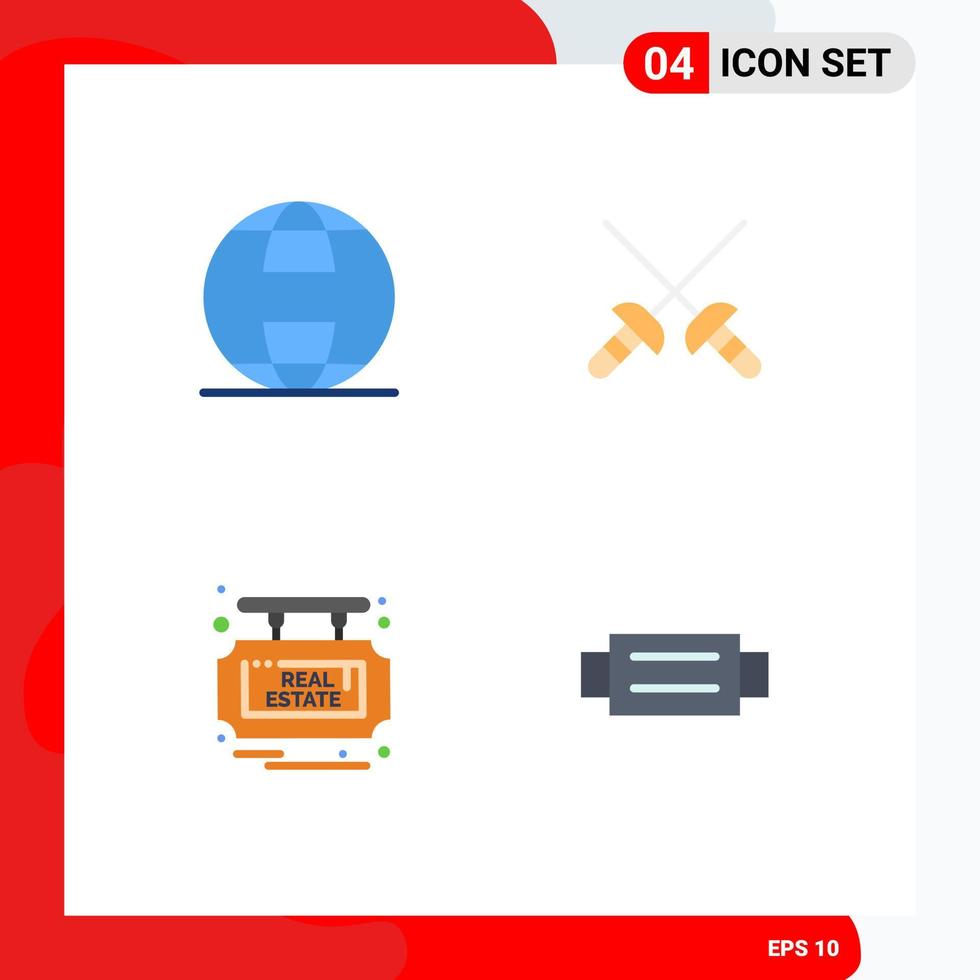 4 Universal Flat Icons Set for Web and Mobile Applications globe real world sport accessories Editable Vector Design Elements