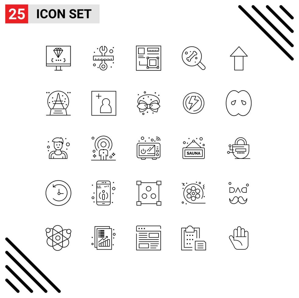 Mobile Interface Line Set of 25 Pictograms of arrow bone scale search digital Editable Vector Design Elements