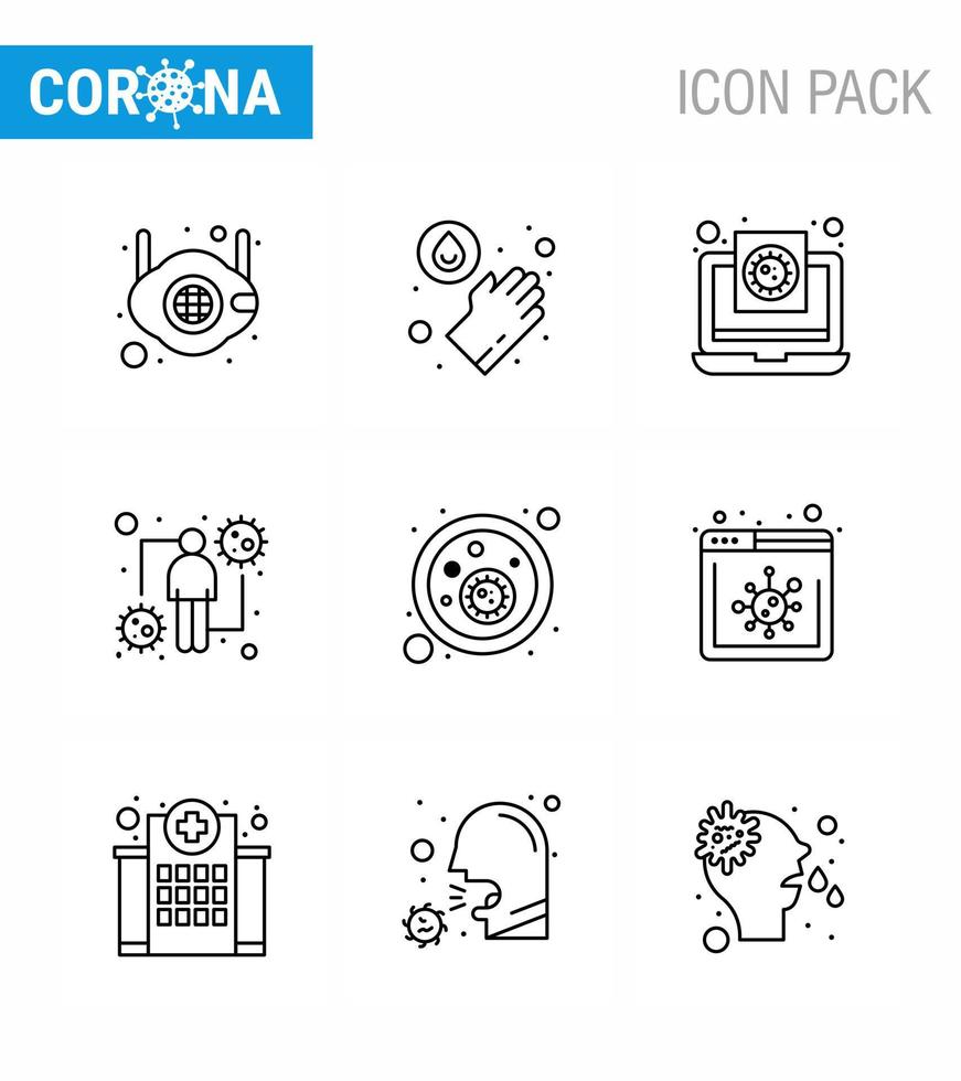 nuevo coronavirus 2019ncov paquete de iconos de 9 líneas coronavirus humano viral virus huésped coronavirus viral 2019nov enfermedad vector elementos de diseño