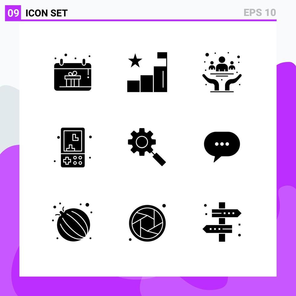 9 User Interface Solid Glyph Pack of modern Signs and Symbols of play games awareness fun health Editable Vector Design Elements