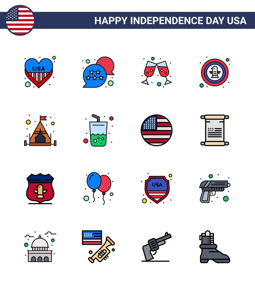 Stock Vector Icon Pack of American Day 16 Line Signs and Symbols for camping badge beer eagle bird Editable USA Day Vector Design Elements