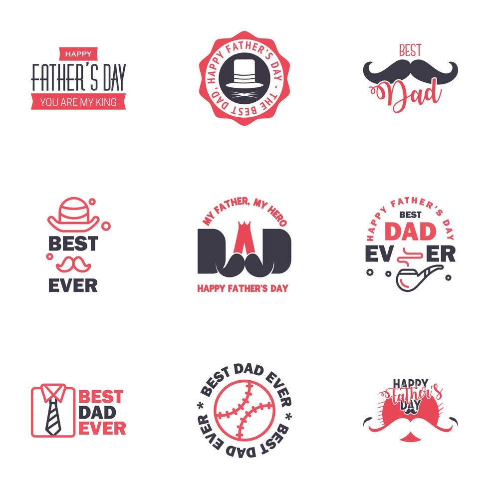 Happy fathers day 9 Black and Pink Typography set Vector typography Vintage lettering for greeting cards banners tshirt design You are the best dad Editable Vector Design Elements