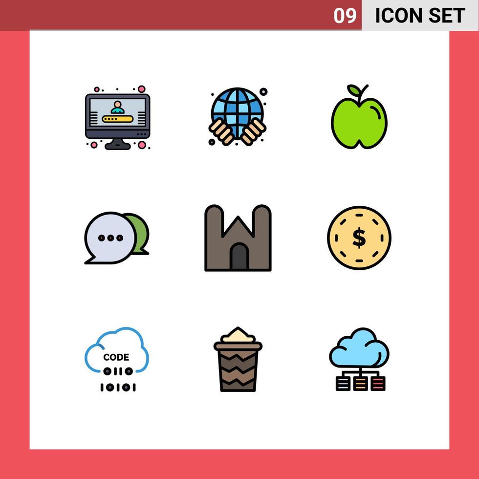 9 Universal Filledline Flat Colors Set for Web and Mobile Applications fortress castle building education castle communication Editable Vector Design Elements