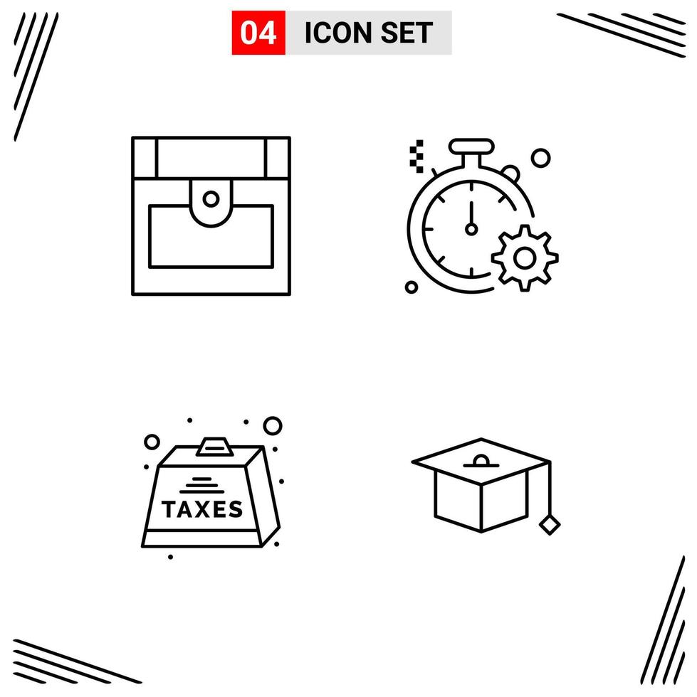 4 Icons Line Style Grid Based Creative Outline Symbols for Website Design Simple Line Icon Signs Isolated on White Background 4 Icon Set Creative Black Icon vector background
