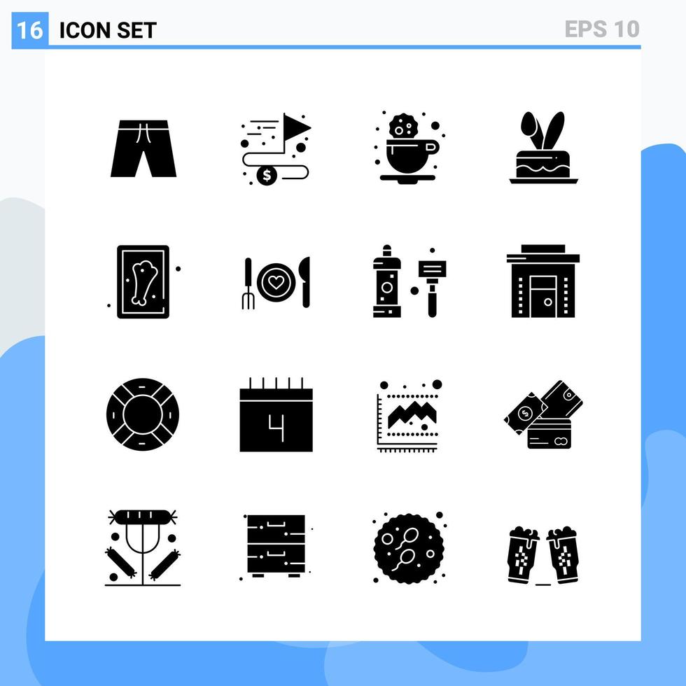 moderno 16 iconos de estilo sólido símbolos de glifo para uso general signo de icono sólido creativo aislado sobre fondo blanco paquete de 16 iconos fondo de vector de icono negro creativo